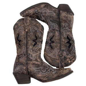 Laredo Distressed Brown Western Boots Bling Cowgirl Size 8.5